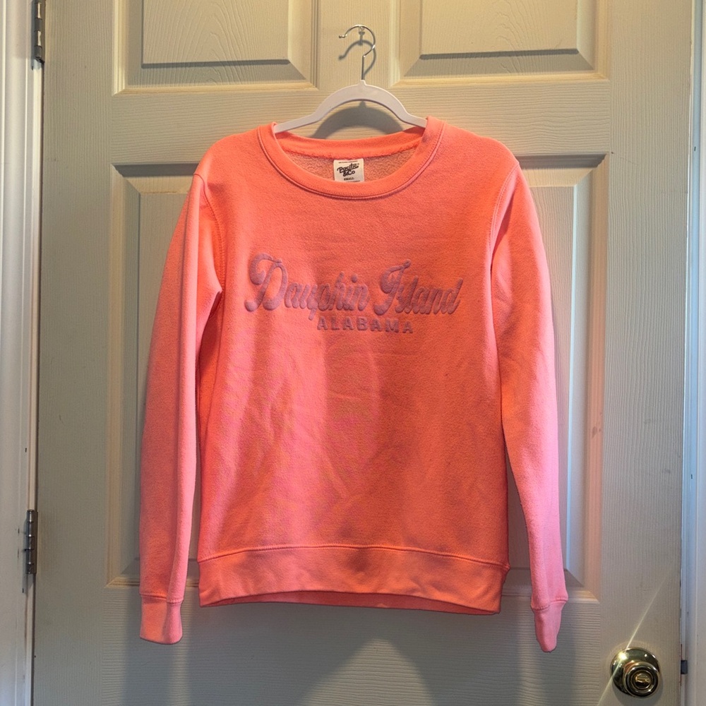 Dauphin Island Alabama Embroidered Crewneck Sweatshirt - Coral Pink